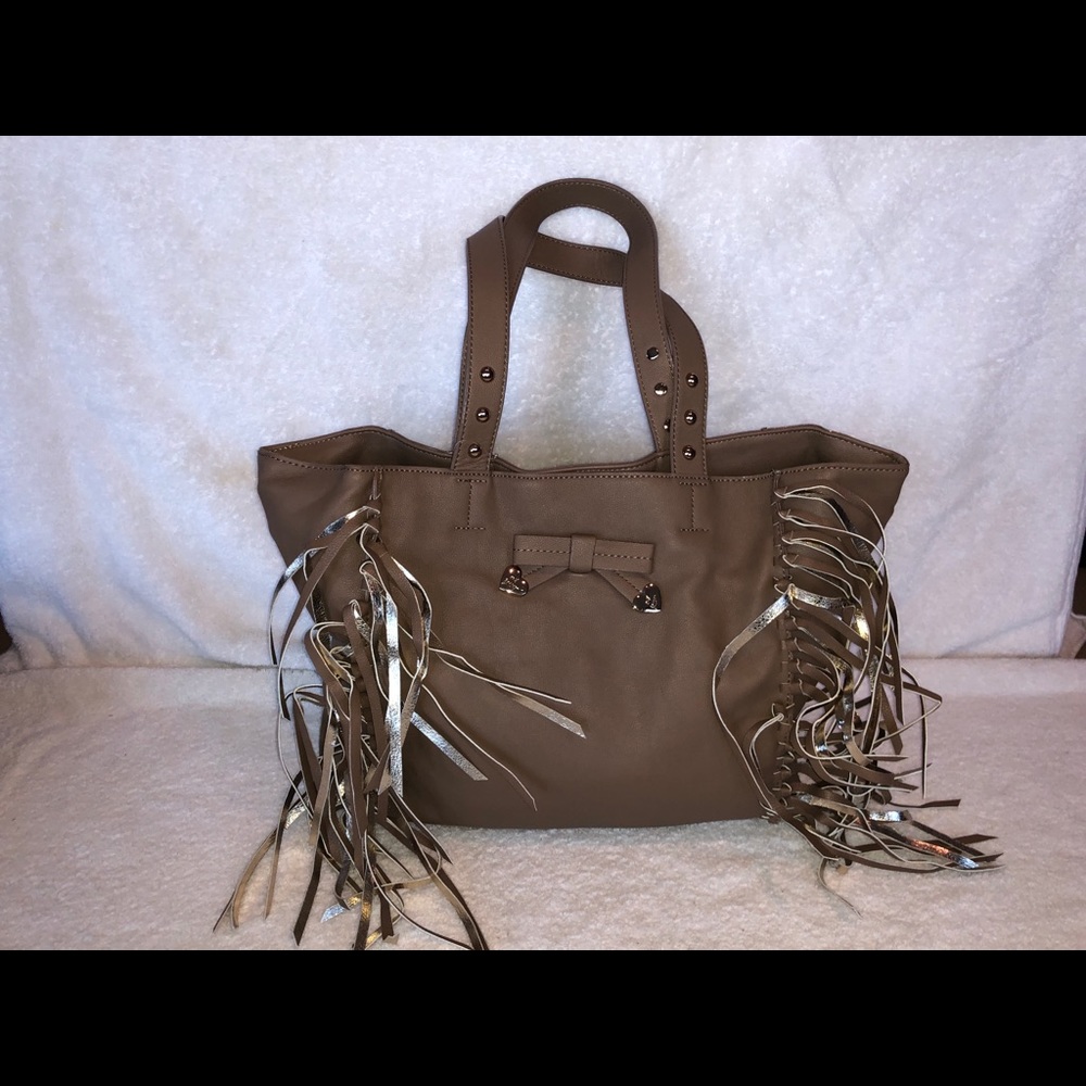 NWOT Betsey Johnson fringe bag purse brown gold